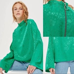 Mod Topshop Silk Kimono Sleeve Zip Pull Top 1970s